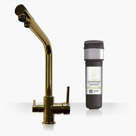 INTU Fusion 3 in 1 Filtered Cold Water Kitchen Tap in Brushed Gold With Square Neck-The Tap Collection