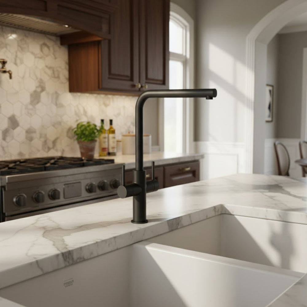 Nobili Aquerelli L Spout Kitchen Tap in Matt Black Life Style