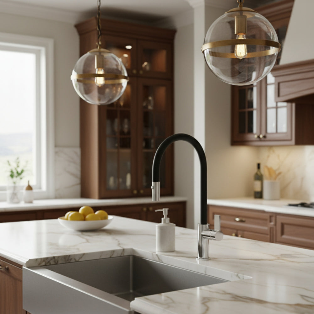 Nobili Flag J Pull-Out Spout Kitchen Tap in Chrome and Black Life Style