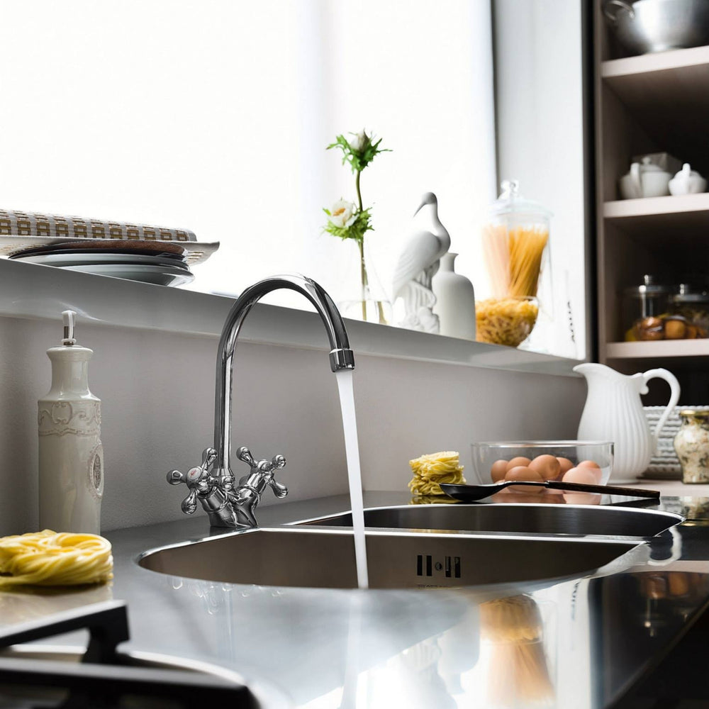 Italian Tap Nobili Grazia Kitchen Tap in Chrome with Crosshead Handles & Italian T ...