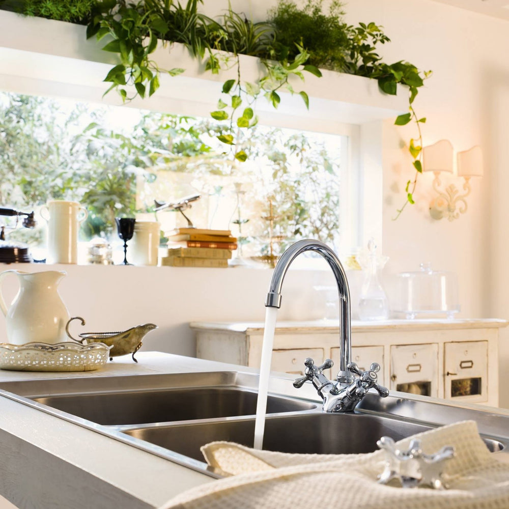 Italian Tap Nobili Grazia Kitchen Tap in Chrome with Crosshead Handles & Italian T ...