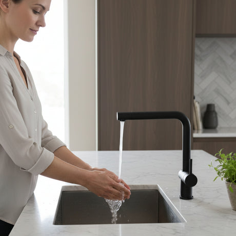Nobili Live L Spout Kitchen Tap in Black Life Style