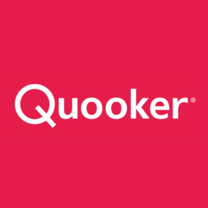 Quooker logo in white against a red background