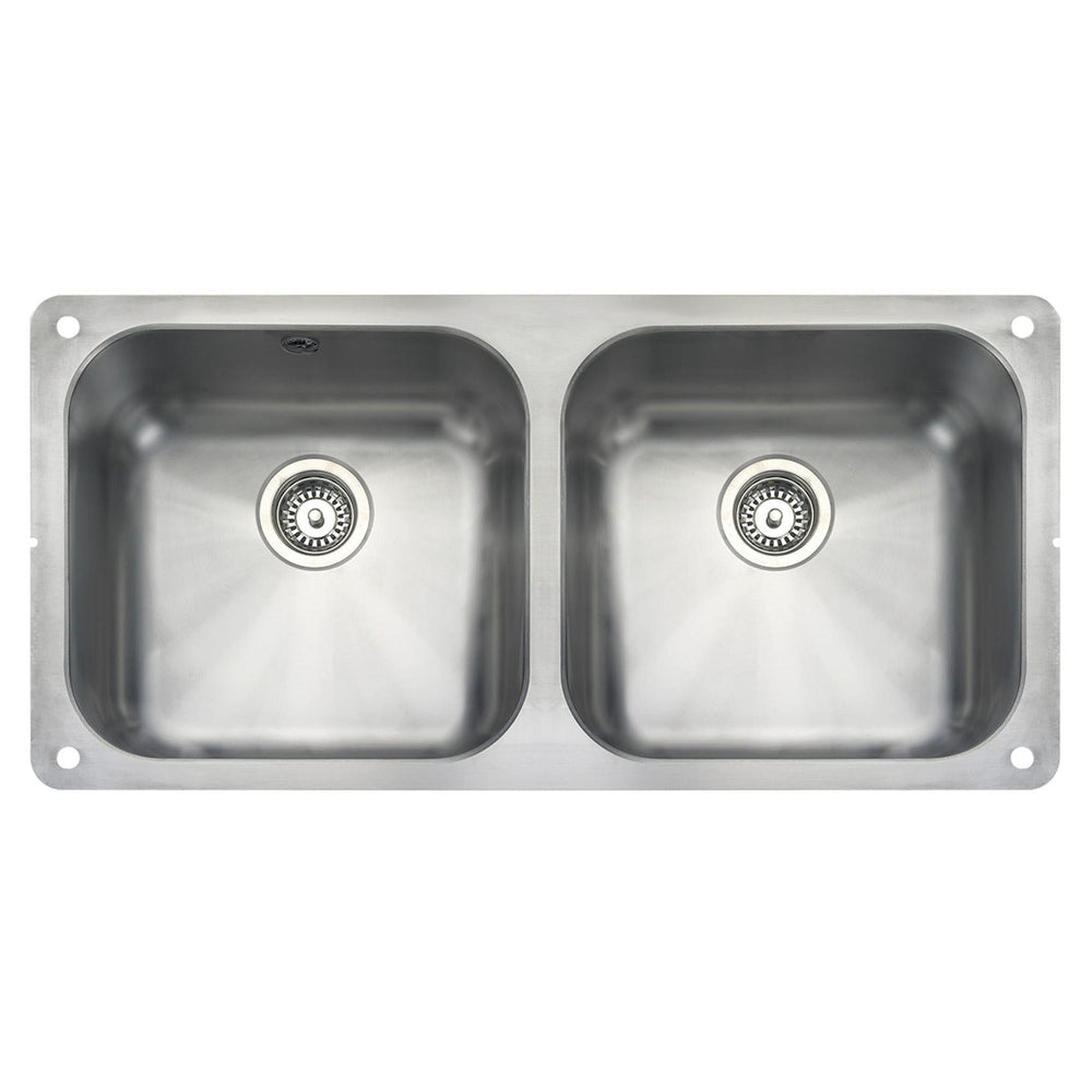 Rangemaster Alantic Classic Undermount Double Bowl Kitchen Sink For 1000mm Cabinet in Stainless Steel  Brushed