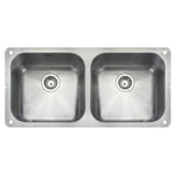 Rangemaster Alantic Classic Undermount Double Bowl Kitchen Sink For 1000mm Cabinet in Stainless Steel  Brushed