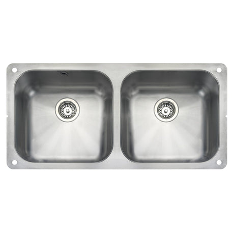 Rangemaster Alantic Classic Undermount Double Bowl Kitchen Sink For 1000mm Cabinet in Stainless Steel  Brushed