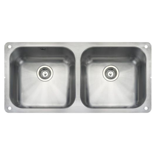 Rangemaster Alantic Classic Undermount Double Bowl Kitchen Sink For 1000mm Cabinet in  Stainless Steel  Brushed 56564261