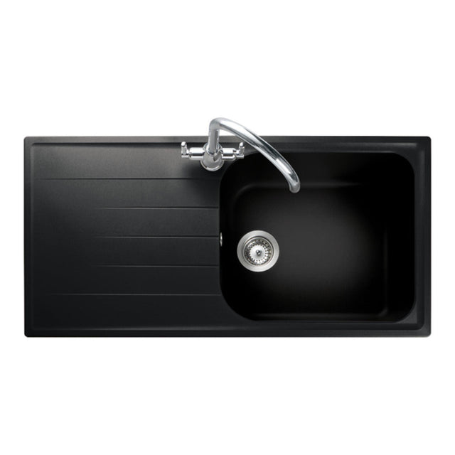 Rangemaster Amethyst Inset Mount Single Bowl with Drainer Sink For 600mm Cabinet in Granite Ash Black 56562521