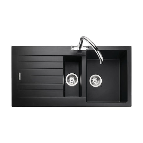 Rangemaster Andesite Inset Mount One and Half Bowl Kitchen Sink For 600mm Cabinet in Composite Ash Black 56558541 1