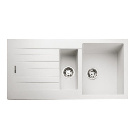 Rangemaster Andesite Inset Mount One and Half Bowl Kitchen Sink For 600mm Cabinet in Composite Crystal White 56558741