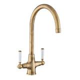 Rangemaster Aquaclassic Belfast Mixer Tap with Dual Lever in Stainless Steel Antique Brass