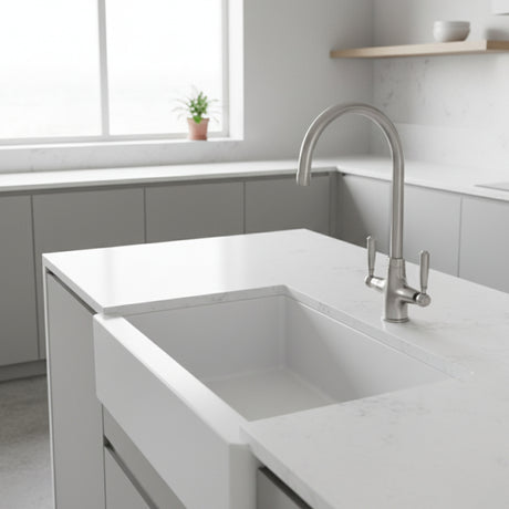 Rangemaster Aquaclassic Belfast Mixer Tap with Dual Lever in Stainless Steel Brushed Life Style