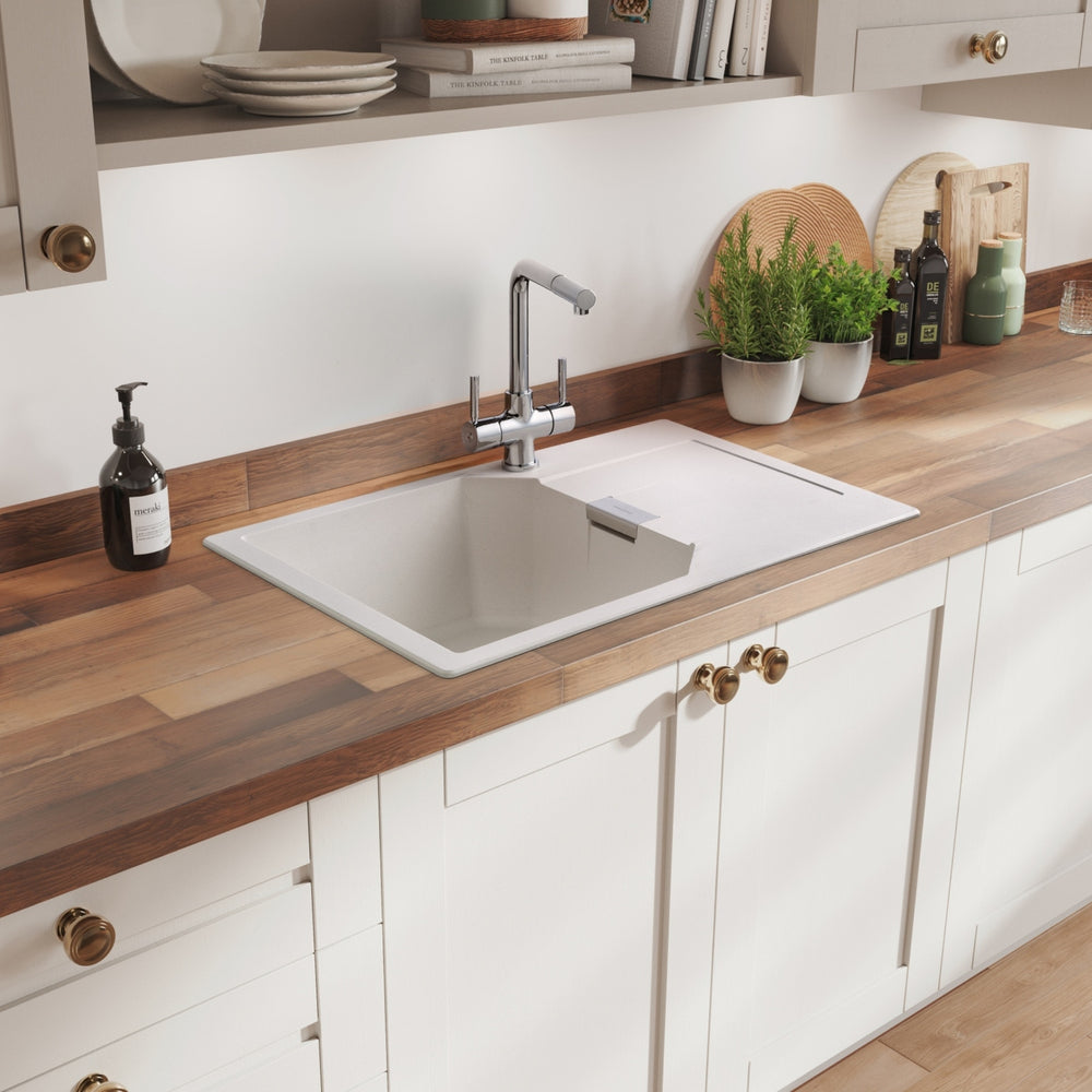 Rangemaster Aquadisc 5 Pull Out Spray Mixer Tap With Dual Lever in Stainless Steel Life Style