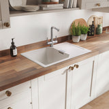 Rangemaster Aquadisc 5 Pull Out Spray Mixer Tap With Dual Lever in Stainless Steel Life Style