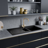 Rangemaster Aquaquad Mixer Tap Brushed Brass with Dual Lever in Stainless Steel Life Style