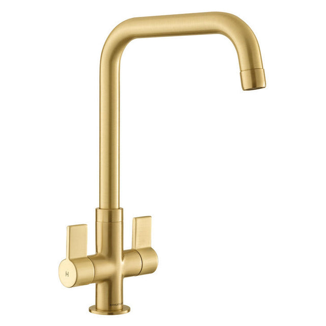 Rangemaster Aquaquad Mixer Tap Brushed brass With Dual Lever in Stainless Steel