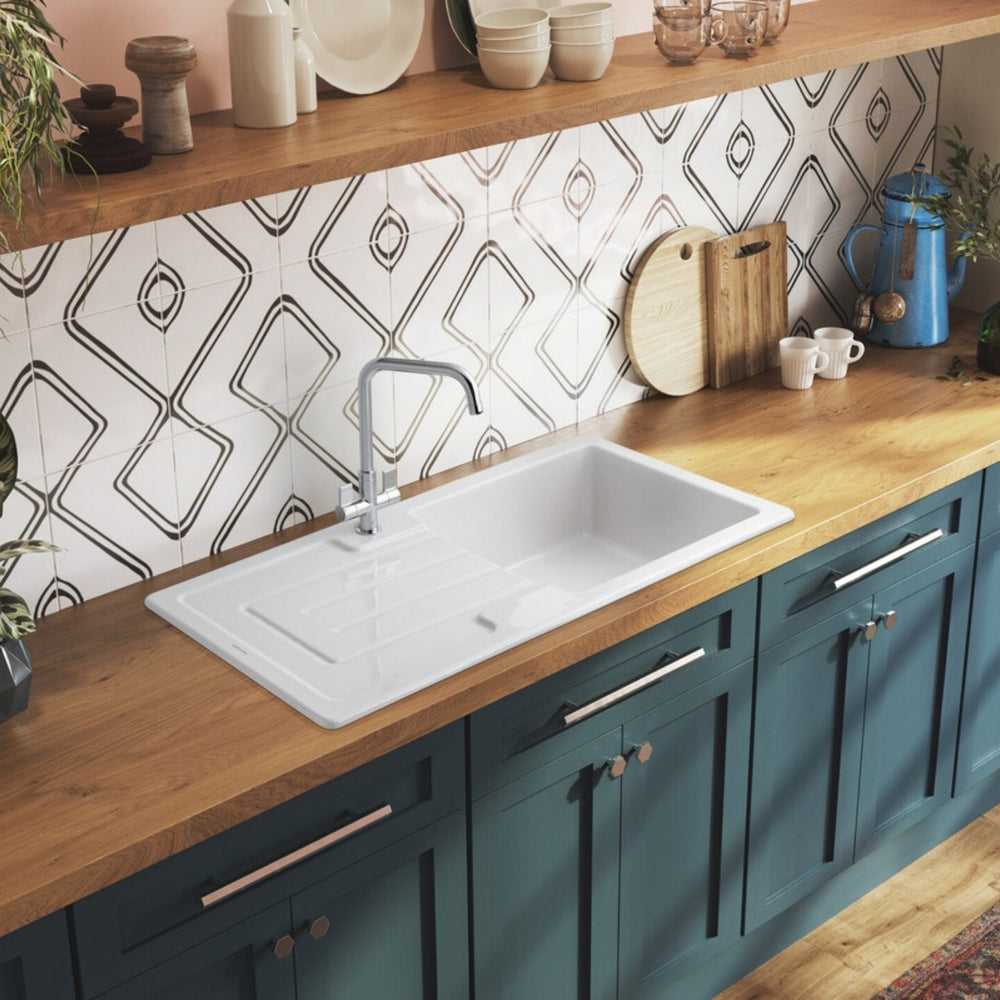 Rangemaster Aquaquad Mixer Tap Chrome with Dual Lever in Stainless Steel Life Style