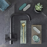 Rangemaster Aquaquad Mixer Tap Matt Black with Dual Lever in Stainless Steel Life Style