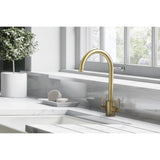 Rangemaster Aquatrend 1 Brushed Brass Mixer Tap With Dual Lever in Stainless Steel 56954020 Lifestyle