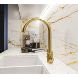 Rangemaster Aquatrend 1 Brushed Brass Mixer Tap With Dual Lever in Stainless Steel 56954020 Lifestyle