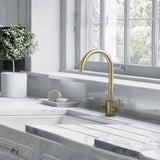 Rangemaster Aquatrend Mixer Tap with Dual Lever in Stainless Steel Brushed Brass Life Style