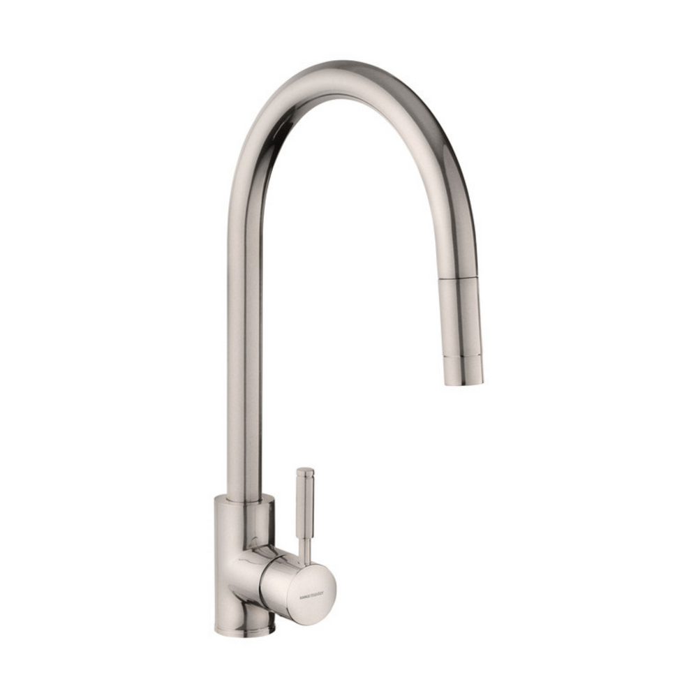 Rangemaster Aquatrend Pull Out Kitchen Mixer Tap with Single Pin Lever Sleek Discreet Extendable Hose Brushed TRE1SLPOBF