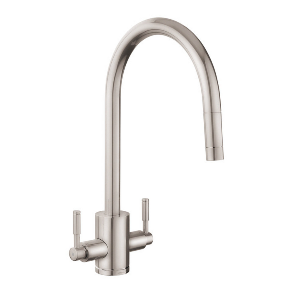 Rangemaster Aquatrend Pull Out Spray Mixer Tap With Dual Lever Brushed Finish TRE1POBF