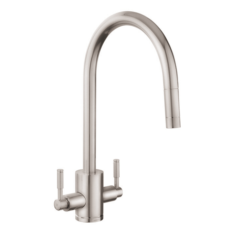 Rangemaster Aquatrend Pull Out Spray Mixer Tap with Dual Lever in Stainless Steel Brushed