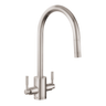 Rangemaster Aquatrend Pull Out Spray Mixer Tap with Dual Lever in Stainless Steel Brushed