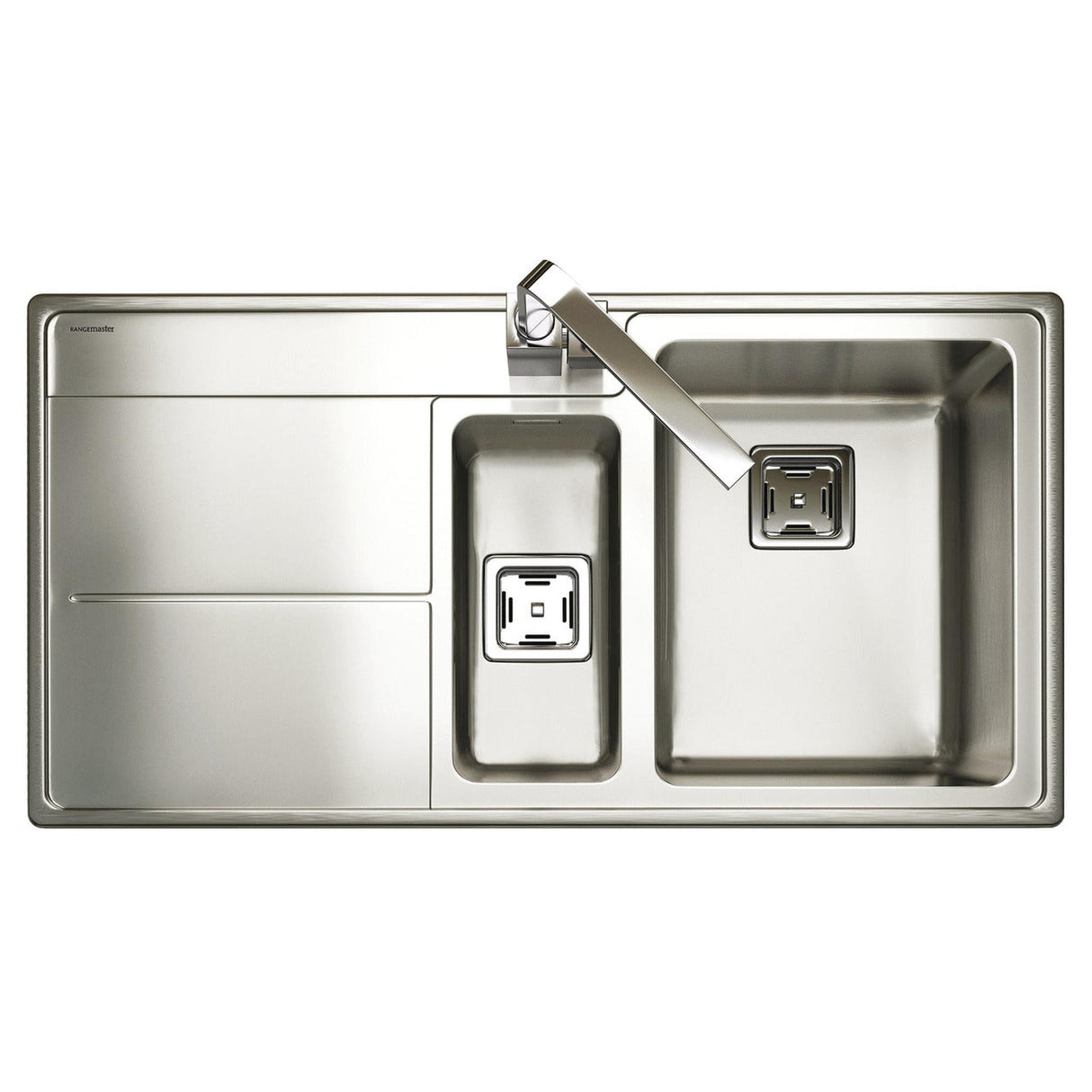 Rangemaster Arlington Inset Mount Drainer Left One and Half Bowl Kitchen Sink For 600mm Cabinet in Stainless Steel 56560570
