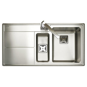 Rangemaster Arlington Inset Mount Drainer Left One and Half Bowl Kitchen Sink For 600mm Cabinet in Stainless Steel 56560570