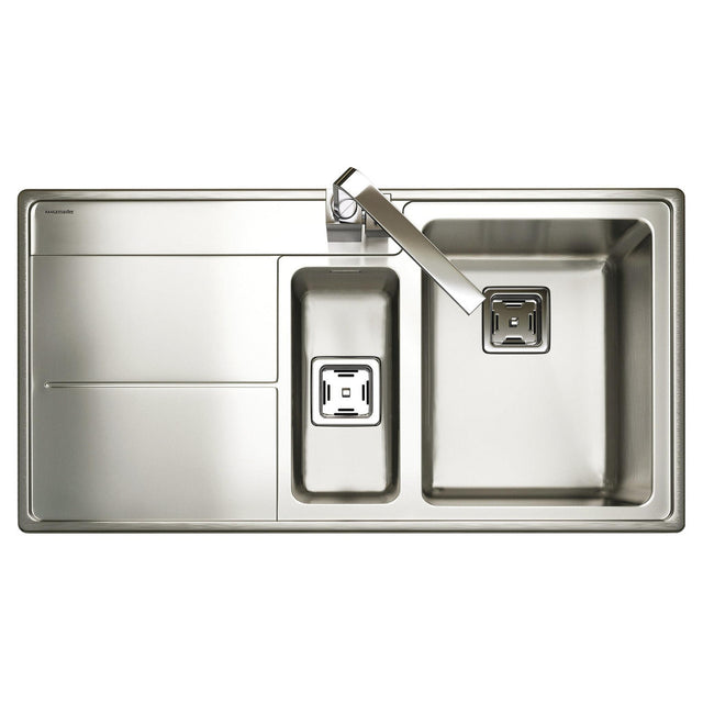 Rangemaster Arlington Inset Mount Drainer Left One and Half Bowl Kitchen Sink For 600mm Cabinet in Stainless Steel 56560570