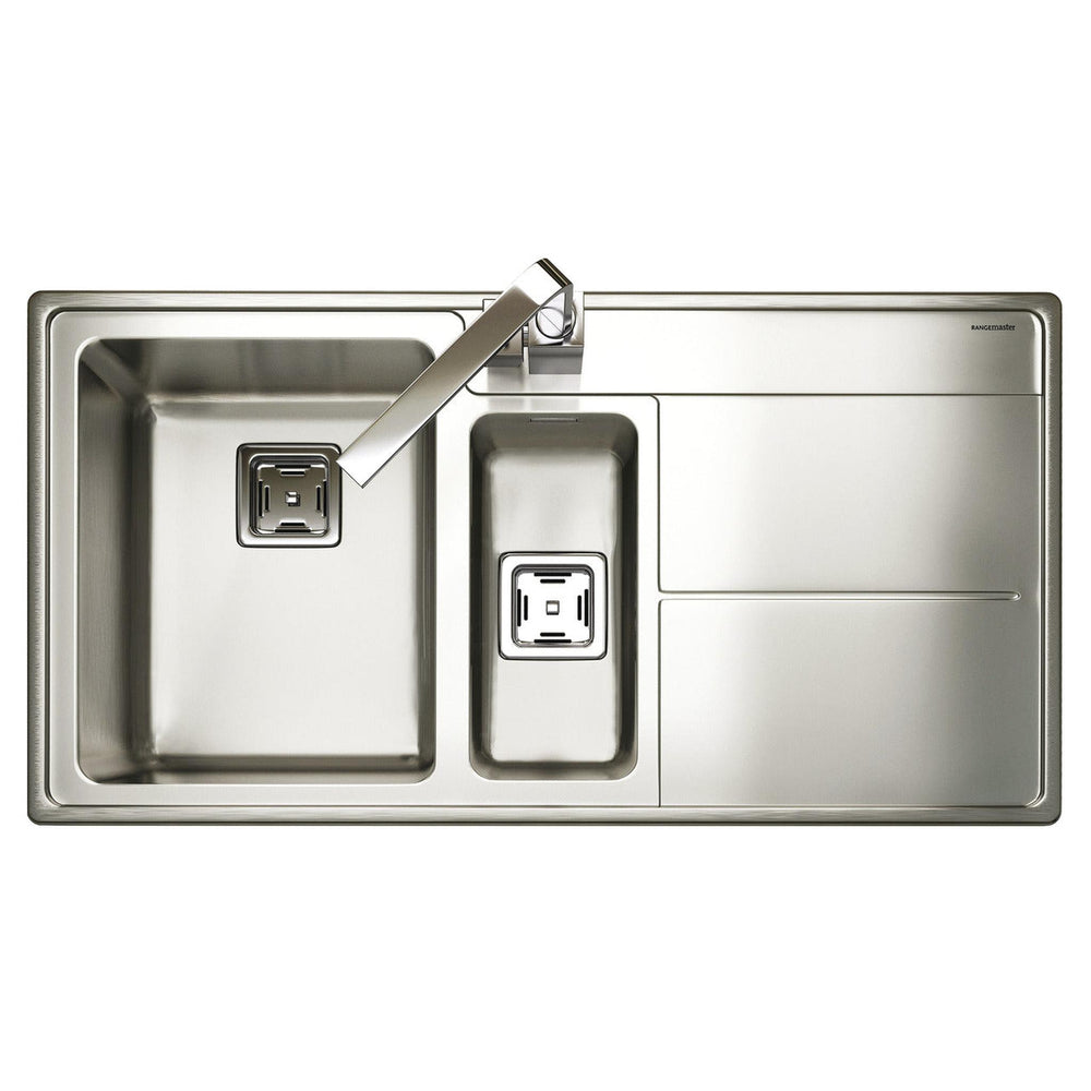 Rangemaster Arlington Inset Mount Drainer Right One and Half Bowl Kitchen Sink For 600mm Cabinet in Stainless Steel 56560575
