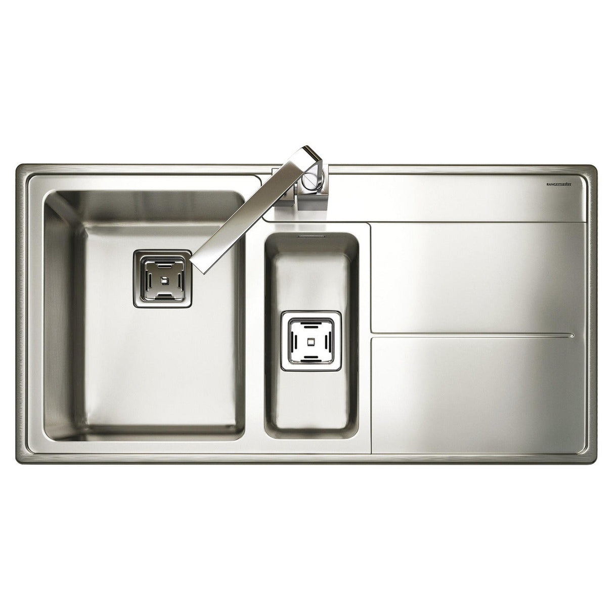 Rangemaster Arlington Inset Mount Drainer Right One and Half Bowl Kitchen Sink For 600mm Cabinet in Stainless Steel 56560575