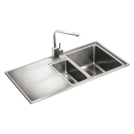 Rangemaster Arlington Inset Mount One and Half Bowl Kitchen Sink For 600mm Cabinet in Stainless Steel 
