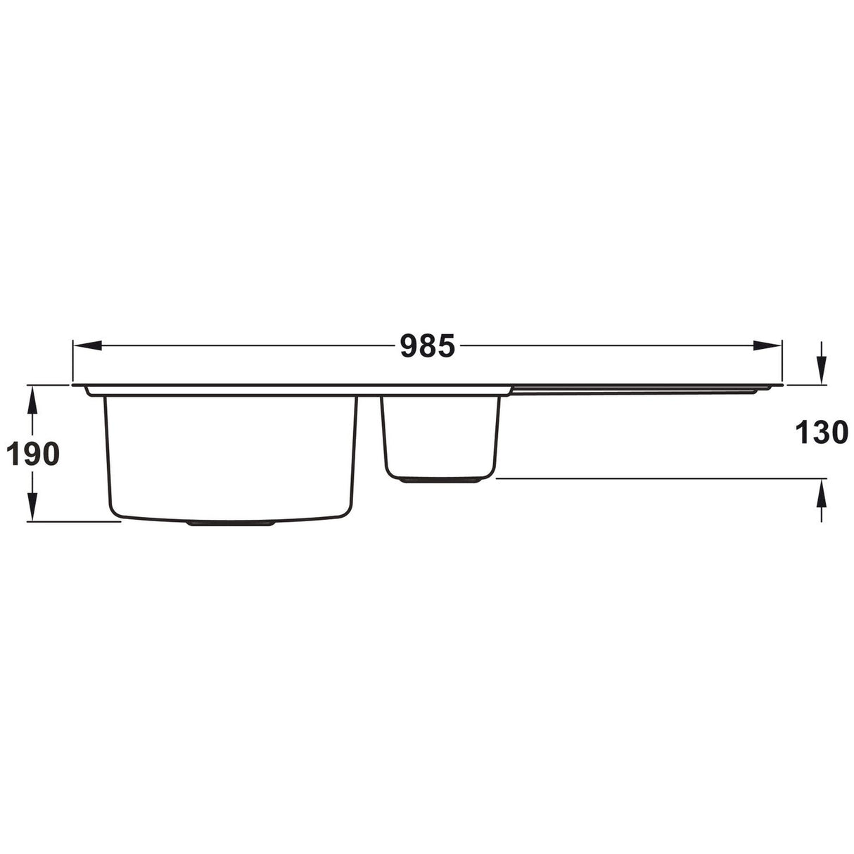 Rangemaster Arlington Inset Mount One and Half Bowl Kitchen Sink For 600mm Cabinet in Stainless Steel Dimensions