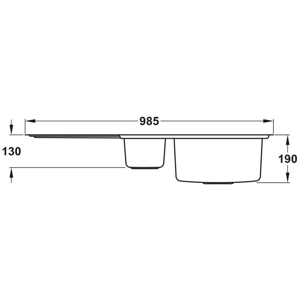 Rangemaster Arlington Inset Mount One and Half Bowl Kitchen Sink For 600mm Cabinet in Stainless Steel Dimensions