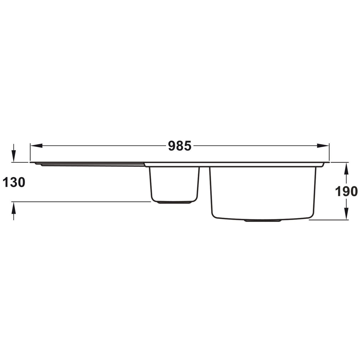Rangemaster Arlington Inset Mount One and Half Bowl Kitchen Sink For 600mm Cabinet in Stainless Steel Dimensions