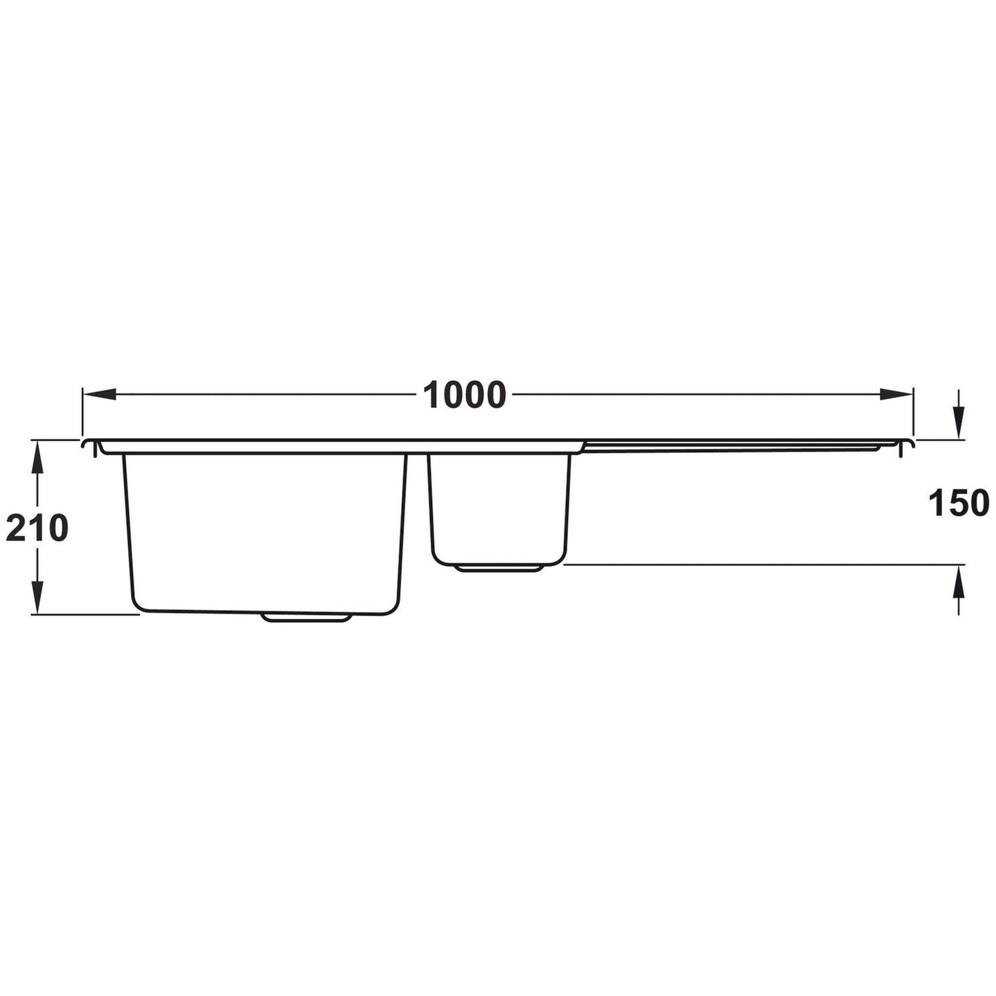 Rangemaster Arlington Inset Mount One and Half Kitchen Sink For 600mm Cabinet in Stainless Steel 
Brushed 56560591 Dimension