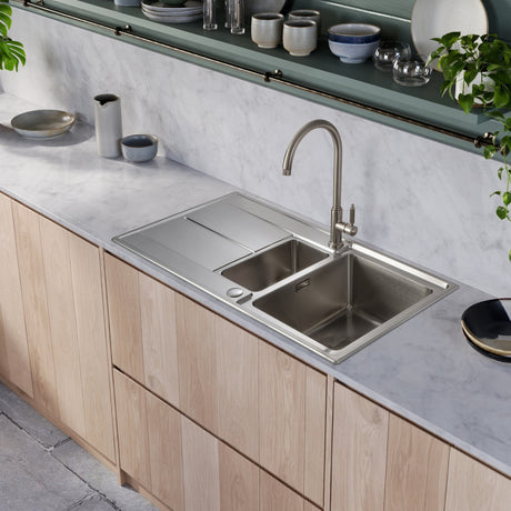 Rangemaster Arlington Inset Mount One and Half Kitchen Sink For 600mm Cabinet in Stainless Steel 
Brushed Life Style