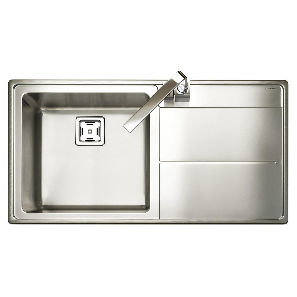 Rangemaster Arlington Inset Mount Right Single Bowl Kitchen Sink For 600mm Cabinet in Stainless Steel