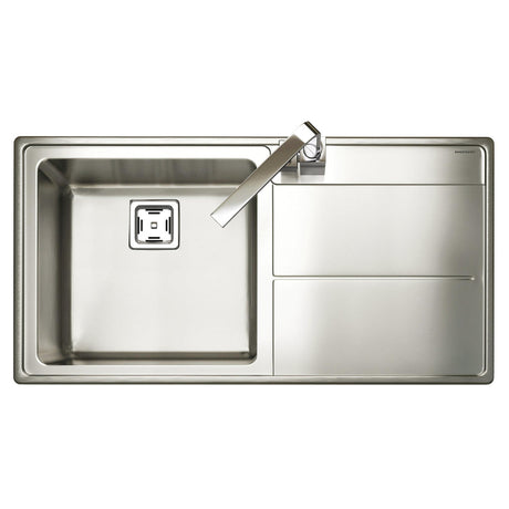 Rangemaster Arlington Inset Mount Right Single Bowl Kitchen Sink For 600mm Cabinet in Stainless Steel