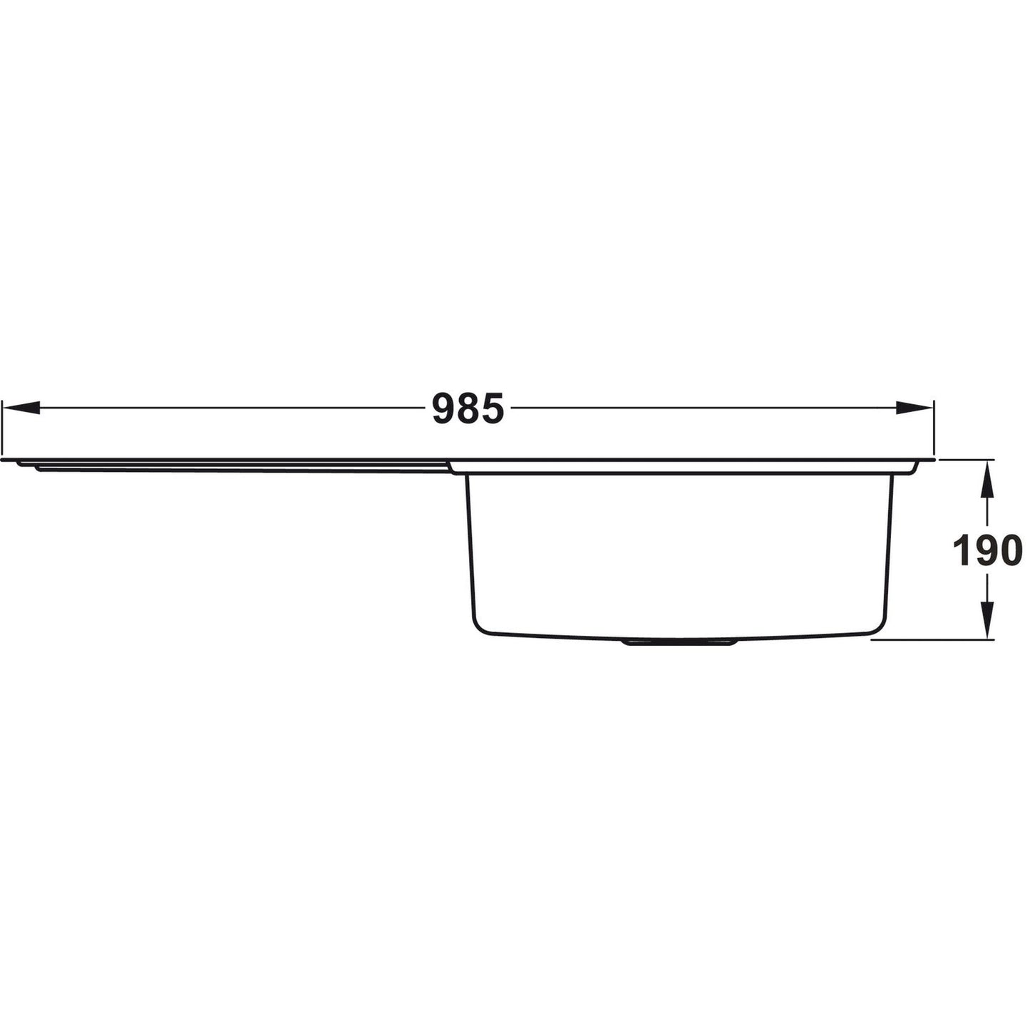 Rangemaster Arlington Inset Mount Single Bowl Kitchen Sink For 600mm Cabinet in Stainless Steel 56560565 Dimensions