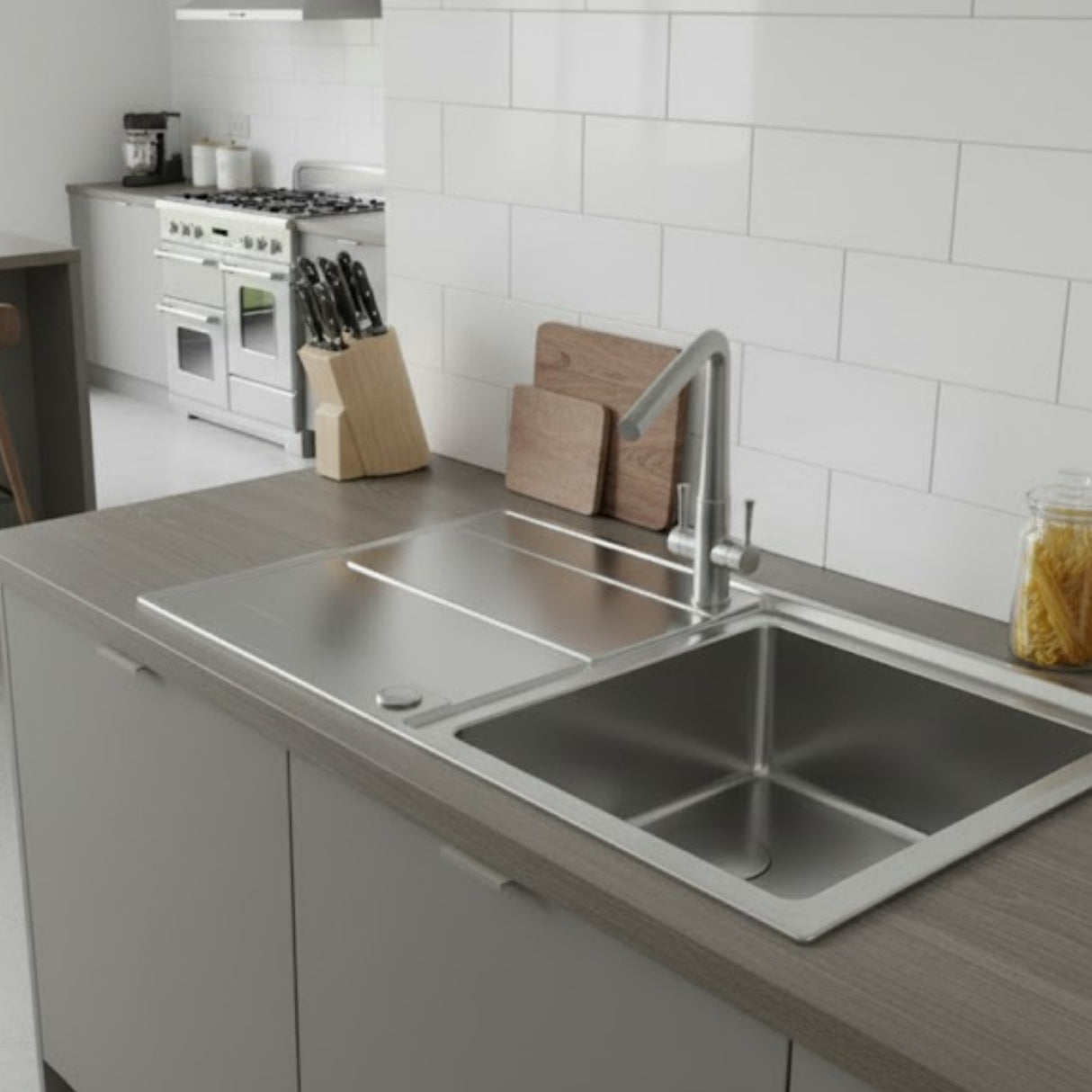 Rangemaster Arlington Inset Mount Single Kitchen Sink For 600mm Cabinet in Stainless Steel Soft Brushed Life Style