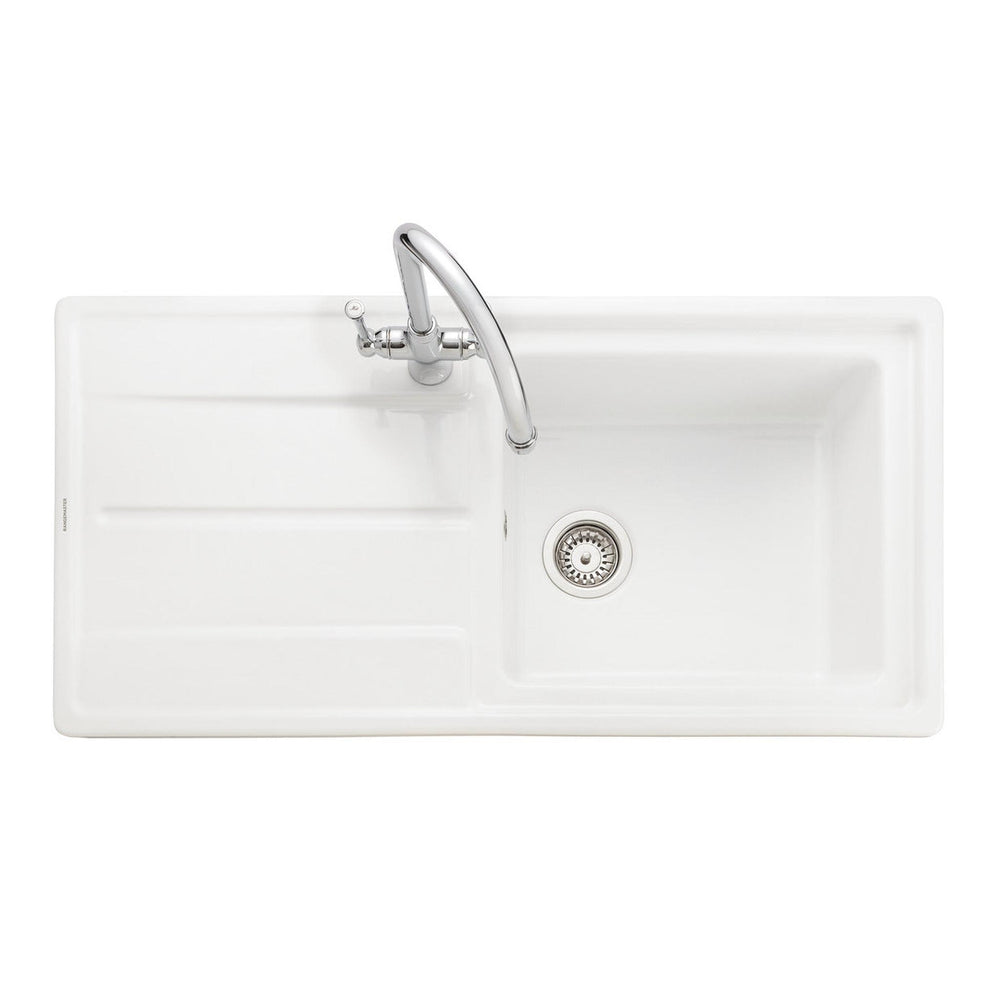 Rangemaster Arlington Inset Mount White Single Bowl Kitchen Sink For 600mm Cabinet in Ceramic 57902751