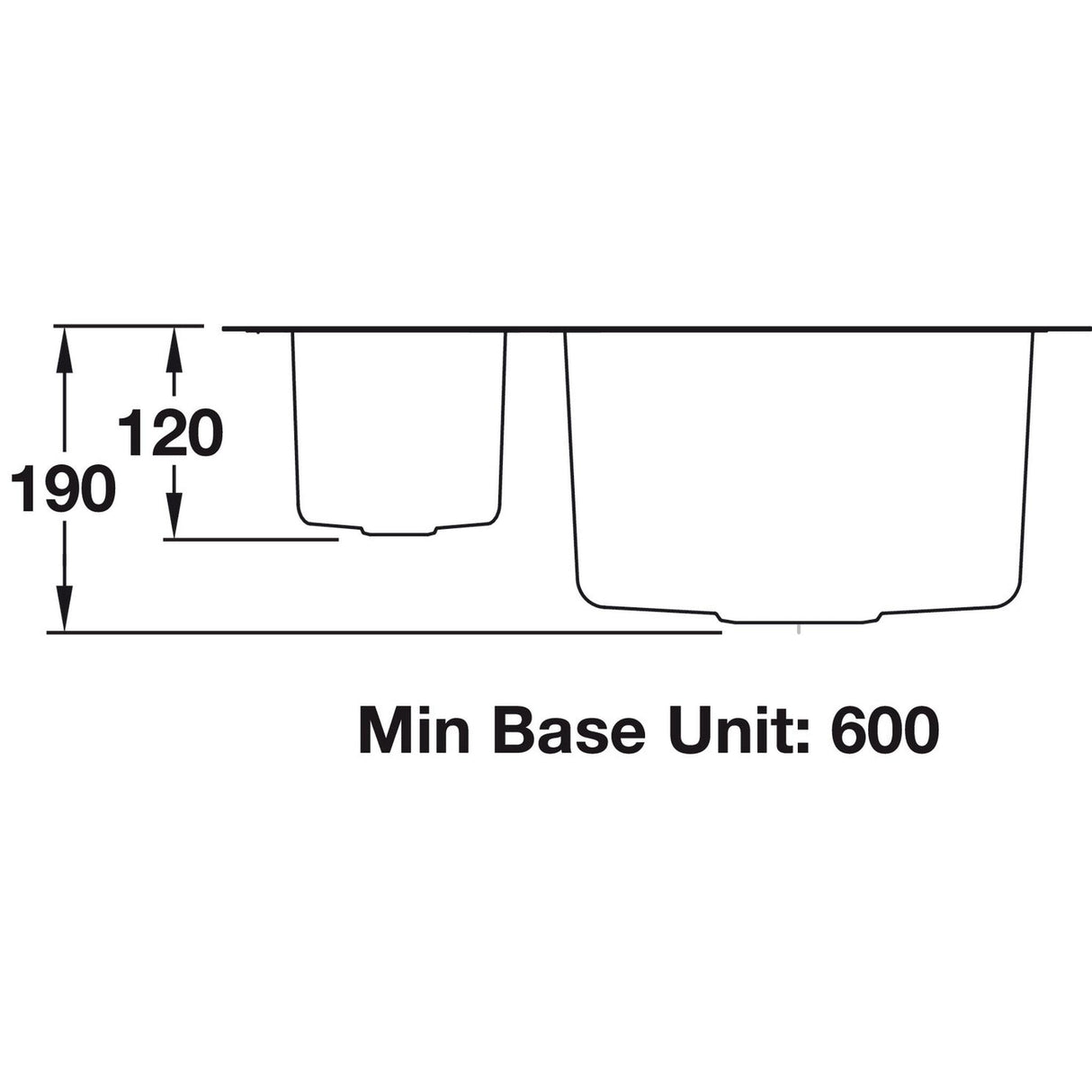 Rangemaster Atlantic Classic Undermount One And Half Bowl Kitchen Sink For 600mm Cabinet in Stainless Steel 56564241 Dimensions