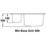 Rangemaster Atlantic Classic Undermount One And Half Bowl Kitchen Sink For 600mm Cabinet in Stainless Steel 56564241 Dimensions