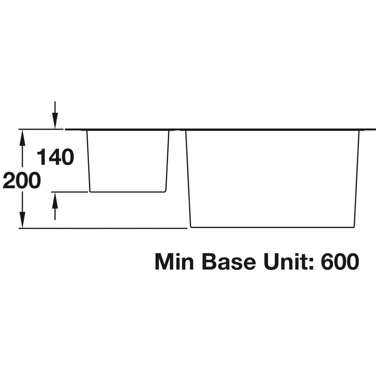 Rangemaster Atlantic Kube Undermount One and Half Bowl Kitchen Sink For 800mm Cabinet in Stainless Steel 56564395 Dimensions