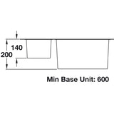 Rangemaster Atlantic Kube Undermount One and Half Bowl Kitchen Sink For 800mm Cabinet in Stainless Steel 56564395 Dimensions