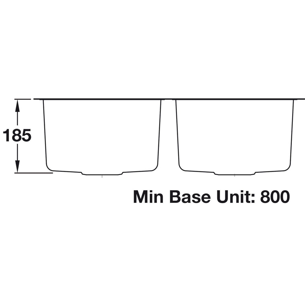 Rangemaster Atlantic Quad Undermount Double Bowl Kitchen Sink For 800mm Cabinet in  Stainless Steel Polished 56564301 Dimension